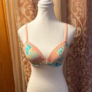 Aerie Peach and Blue Floral Lace Bra